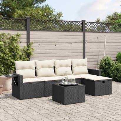 Set mobilier de grădină cu perne, 6 piese, negru, poliratan GartenMobel Dekor
