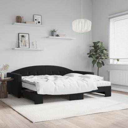 Pat de zi cu extensie și saltea, negru, 90x200 cm, catifea GartenMobel Dekor
