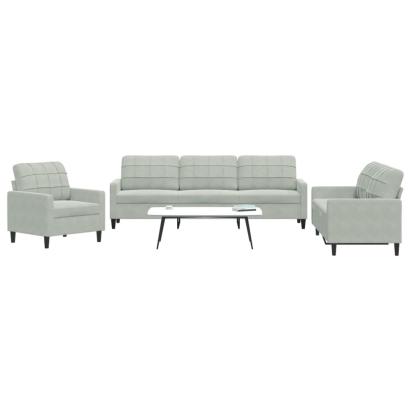 Set de canapele cu perne, 3 piese, gri deschis, catifea GartenMobel Dekor