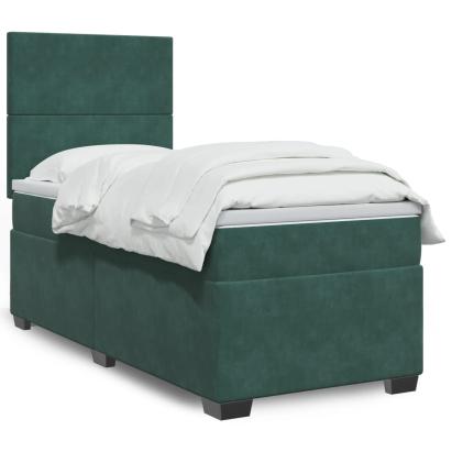 Pat box spring cu saltea, verde închis, 90x190 cm, catifea GartenMobel Dekor