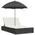 Șezlong dublu cu perne/umbrelă de soare, negru, poliratan GartenMobel Dekor
