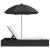 Șezlong dublu cu perne/umbrelă de soare, negru, poliratan GartenMobel Dekor