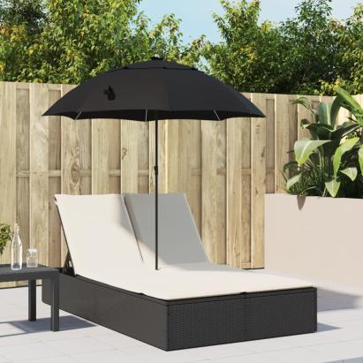 Șezlong dublu cu perne/umbrelă de soare, negru, poliratan GartenMobel Dekor