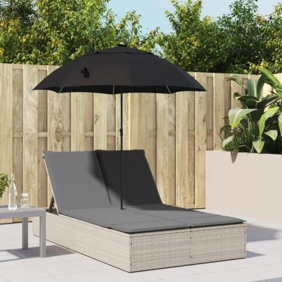 Șezlong dublu cu perne/umbrelă de soare, gri deschis, poliratan GartenMobel Dekor