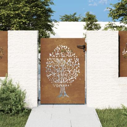Poartă pentru grădină, 85x150 cm, oțel corten, model copac GartenMobel Dekor