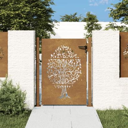 Poartă pentru grădină, 105x130 cm, oțel corten, model copac GartenMobel Dekor