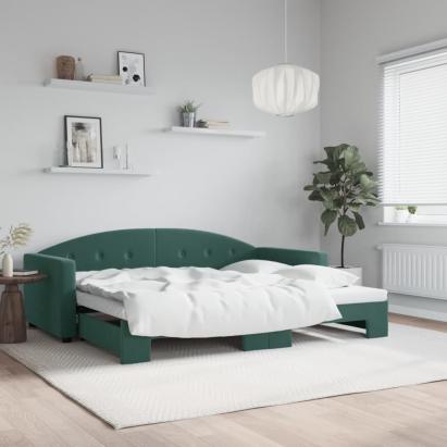 Pat de zi cu extensie, verde închis, 90x200 cm, catifea GartenMobel Dekor