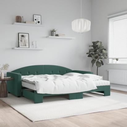 Pat de zi cu extensie și saltele verde închis 90x200 cm catifea GartenMobel Dekor