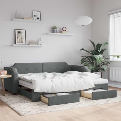 Pat de zi cu extensie și sertare, gri închis, 100x200 cm textil GartenMobel Dekor