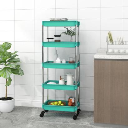 Cărucior de bucătărie 5 niveluri turcoaz 42x29x128 cm fier/ABS GartenMobel Dekor