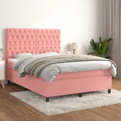 Pat box spring cu saltea, roz, 140x200 cm, catifea GartenMobel Dekor