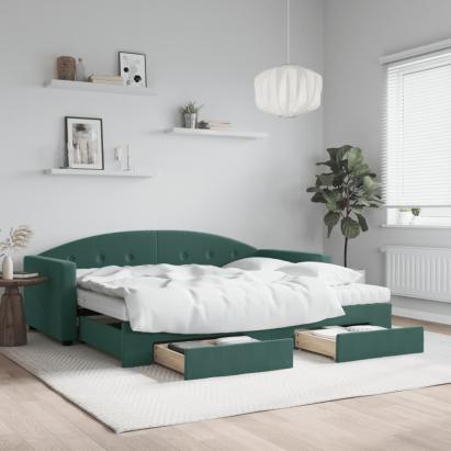Pat de zi cu extensie și sertare verde închis 90x200 cm catifea GartenMobel Dekor
