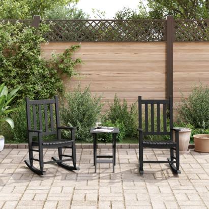 Scaune balansoar pentru copii, 2 buc., negru, lemn masiv plop GartenMobel Dekor