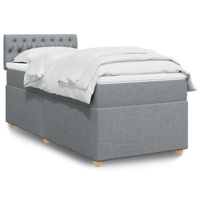 Pat box spring cu saltea, gri deschis, 90x190 cm, textil GartenMobel Dekor