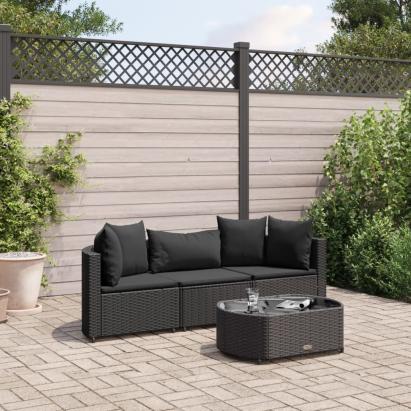Set mobilier de grădină cu perne, 4 piese, negru, poliratan GartenMobel Dekor