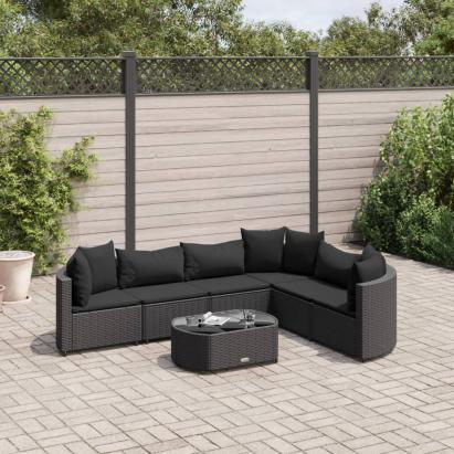 Set canapele de grădină cu perne, 7 piese, negru, poliratan GartenMobel Dekor