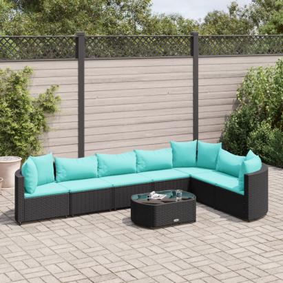 Set mobilier de grădină cu perne, 8 piese, negru, poliratan GartenMobel Dekor
