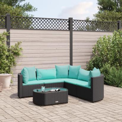 Set mobilier de grădină cu perne, 6 piese, negru, poliratan GartenMobel Dekor