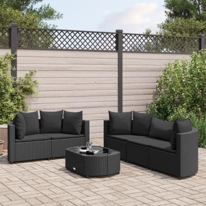 Set mobilier de grădină cu perne, 6 piese, negru, poliratan GartenMobel Dekor