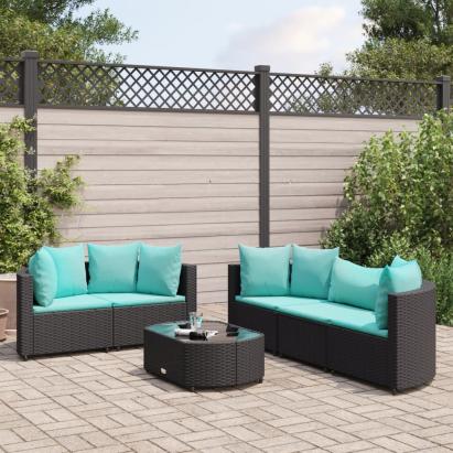 Set mobilier de grădină cu perne, 6 piese, negru, poliratan GartenMobel Dekor