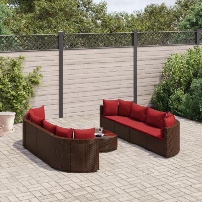 Set canapele de grădină cu perne, 9 piese, maro, poliratan GartenMobel Dekor
