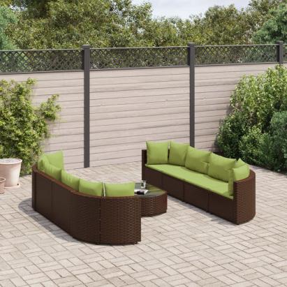 Set canapele de grădină cu perne, 9 piese, maro, poliratan GartenMobel Dekor
