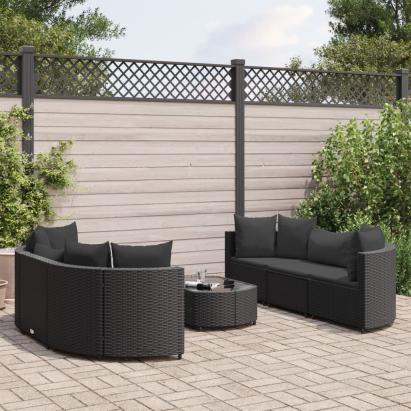 Set canapele de grădină cu perne, 7 piese, negru, poliratan GartenMobel Dekor