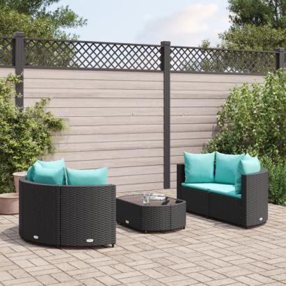 Set mobilier de grădină cu perne, 5 piese, negru, poliratan GartenMobel Dekor