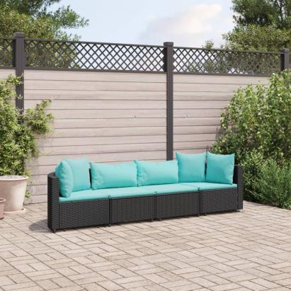 Set mobilier de grădină cu perne, 4 piese, negru, poliratan GartenMobel Dekor