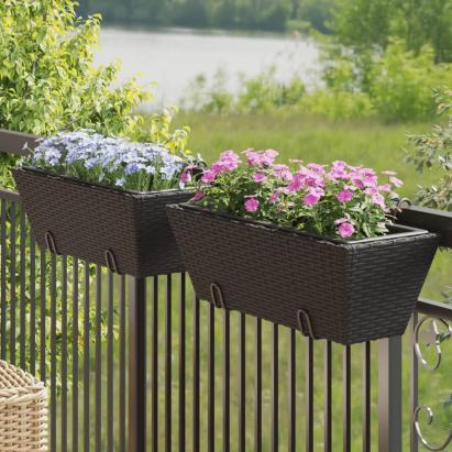 Jardiniere cu cârlige, 2 buc., negru, poliratan GartenMobel Dekor