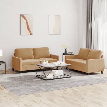 Set de canapele cu perne, 2 piese, maro, catifea GartenMobel Dekor