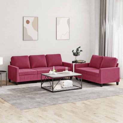 Set canapele cu perne, 2 piese, roșu vin, catifea GartenMobel Dekor