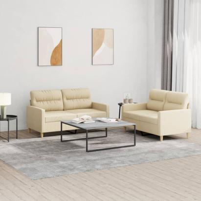 Set de canapele cu perne, 2 piese, crem, textil GartenMobel Dekor