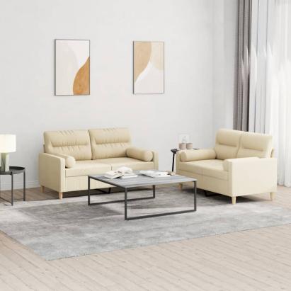 Set de canapele cu perne, 2 piese, crem, material textil GartenMobel Dekor