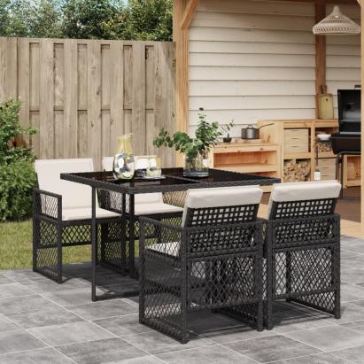 Set mobilier de grădină cu perne, 5 piese, negru, poliratan GartenMobel Dekor