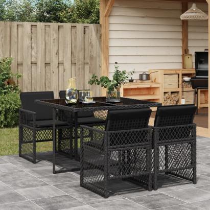 Set mobilier de grădină cu perne, 5 piese, negru, poliratan GartenMobel Dekor