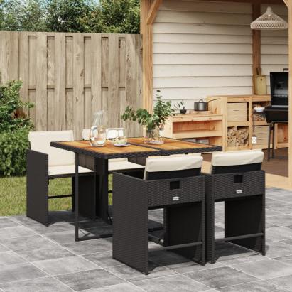 Set mobilier de grădină cu perne, 5 piese, negru, poliratan GartenMobel Dekor