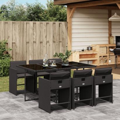 Set mobilier de grădină cu perne, 7 piese, negru, poliratan GartenMobel Dekor