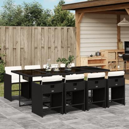 Set mobilier de grădină cu perne, 9 piese, negru, poliratan GartenMobel Dekor