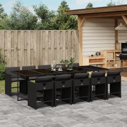Set mobilier de exterior cu perne, 11 piese, negru, poliratan GartenMobel Dekor