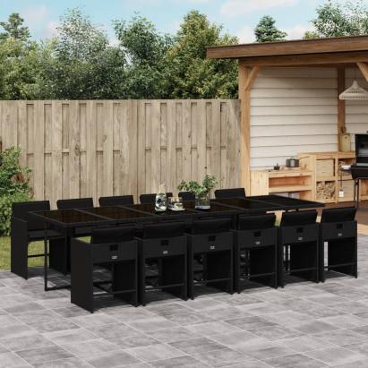 Set mobilier de grădină cu perne, 13 piese, negru, poliratan GartenMobel Dekor