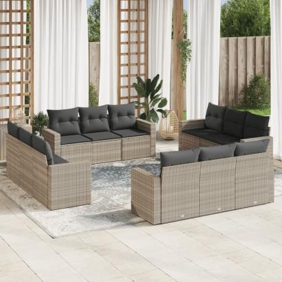 Set canapele de grădină cu perne, 12piese gri deschis poliratan GartenMobel Dekor