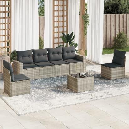 Set canapele de grădină cu perne, 7piese gri deschis poliratan GartenMobel Dekor