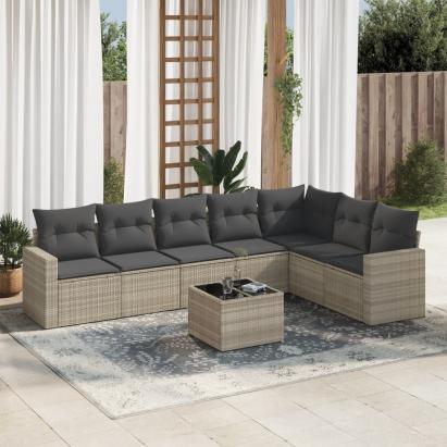 Set mobilier de grădină cu perne, 8 piese gri deschis poliratan GartenMobel Dekor