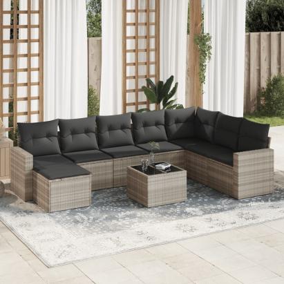 Set canapele de grădină cu perne, 9 piese gri deschis poliratan GartenMobel Dekor