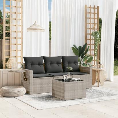 Set canapea de grădină cu perne, 4 piese, gri deschis poliratan GartenMobel Dekor