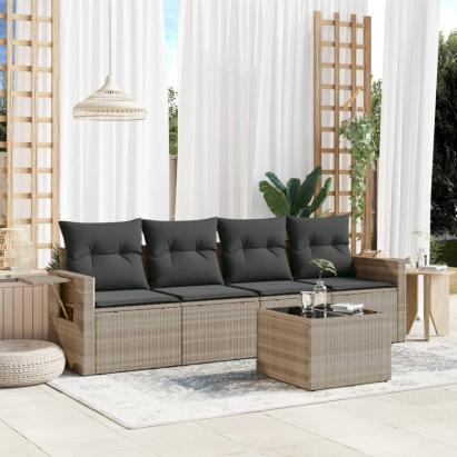 Set canapele de grădină cu perne, 5 piese gri deschis poliratan GartenMobel Dekor