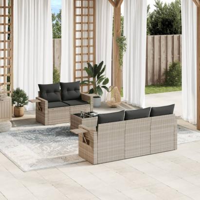 Set canapele de grădină cu perne, 6 piese gri deschis poliratan GartenMobel Dekor