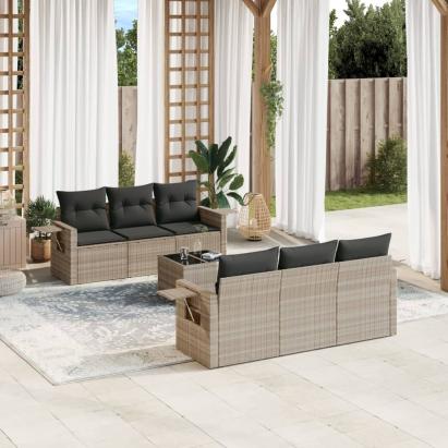 Set canapele de grădină cu perne, 7piese gri deschis poliratan GartenMobel Dekor