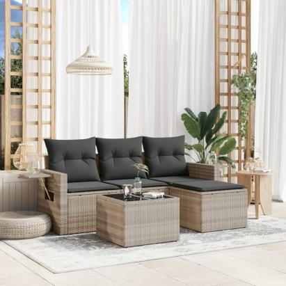 Set canapea de grădină cu perne, 4 piese, gri deschis poliratan GartenMobel Dekor